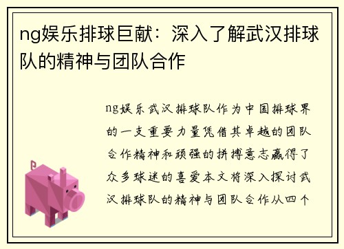 ng娱乐排球巨献：深入了解武汉排球队的精神与团队合作