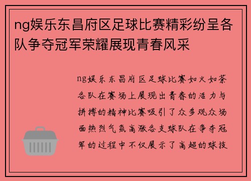 ng娱乐东昌府区足球比赛精彩纷呈各队争夺冠军荣耀展现青春风采